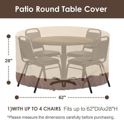 Vailge Round Patio Furniture Covers, 100% Waterproof Outdoor Table Chair Set Covers, Anti-Fading Cover for Outdoor Furniture Set, UV Resistant (Beige&brown, 62"DIAx28"H)