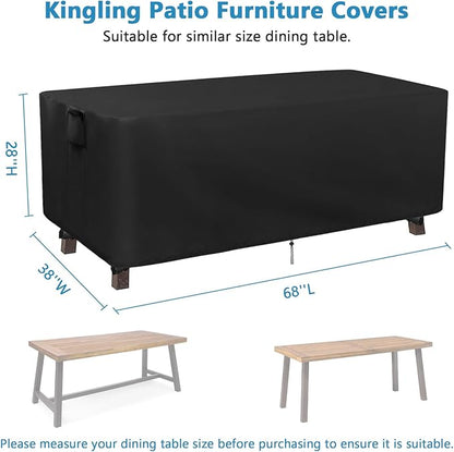 Kingling Patio Table Covers, Rectangular Outdoor Dining Table Cover 68 inch Outdoor Coffee Table Covers Waterproof Heavy Duty Patio Furniture Covers for Outdoor- 68''L x 38''W x 28''H Inch (Black)