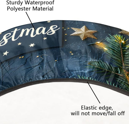 Merry Christmas Candle Star Round Table Cloth Cover, Elastic Edge Waterproof Wipeable Tablecloths 36"-42" Polyester Tablecloth for Party Restaurant Banquet Holiday Camping Outdoor Picnic