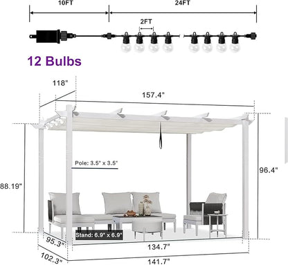 PURPLE LEAF Outdoor White Pergola 10' x 13' w/Lights - Image 2