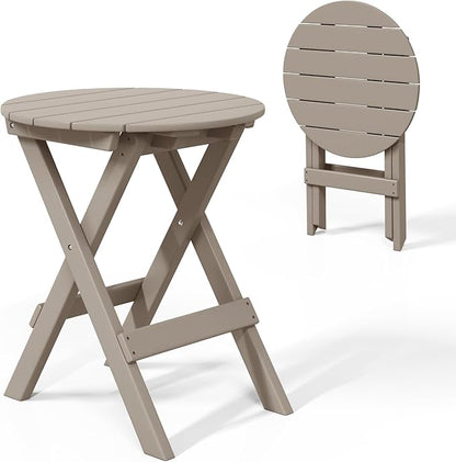 Costaelm Paradise HDPE Outdoor 24.5 Inch Round Portable Folding Patio Dining Table, Weathered Wood