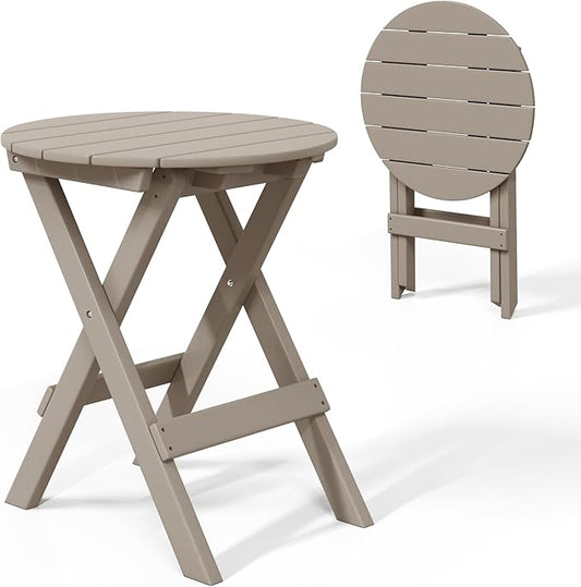 Costaelm Paradise HDPE Outdoor 24.5 Inch Round Portable Folding Patio Dining Table, Weathered Wood