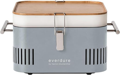 Everdure CUBE Portable Charcoal Grill, Tabletop BBQ, Perfect Tailgate, Beach, Patio, or Camping Grill, Lightweight & Compact Small Grill with Preparation Board & Food Storage Tray, Stone