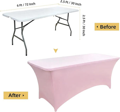 6-Pack 6ft Spandex Table Covers for Rectangle Standard Folding Tables - Wrinkle Resistant Stretch Tablecloths - Ultimate Fitted Table Protector for Parties, Trade Shows, Wedding