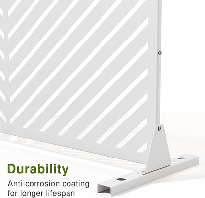 Casaphoria 72" H x 47" W Arched Metal Privacy Screen - Elegant Freestanding Outdoor Screen for Deck, Patio & Balcony - Versatile Decorative Privacy Panels for Home & Garden Use (White-Louvered)