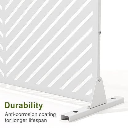 Casaphoria 72" H x 47" W Metal Outdoor Privacy Screen, Freestanding Decorative Divider for Patio, Deck, Balcony, and Garden with Stable Base, White-Parallel