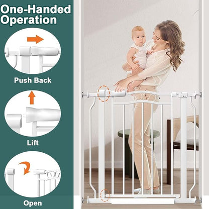 Fairy Baby 53.1"-62.5" Extra Wide Baby Gate for Stairs, Pressure Mounted Dog Gates for Doorways Indoor, Auto-Close Metal Pet Gate for House, No Drill Easy Walk Thru Safety Child Gate with Door, White