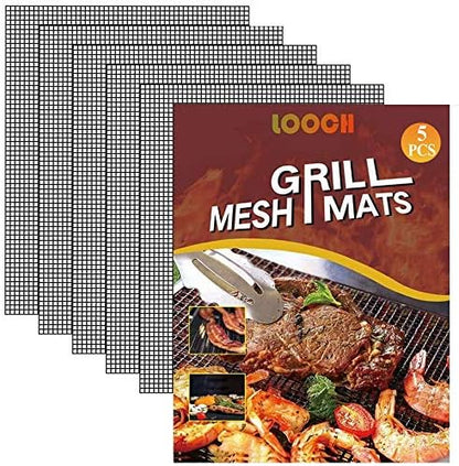 LOOCH BBQ Mesh Grill Mat Set of 5 Non-Stick Heavy Duty Easy Clean Reusable by LOOCH