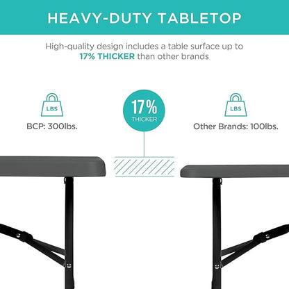 Best Choice Products 4ft Plastic Folding Table, Indoor Outdoor Heavy Duty Portable w/Handle, Lock for Picnic, Party, Camping - Dark Gray