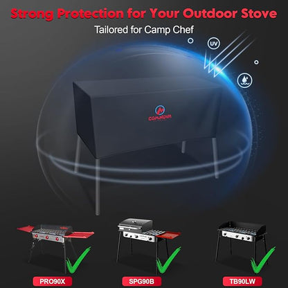 Comnova Grill Cover for Camp Chef 3 Burner Stove - 600D Outdoor Camping Stove Cover Waterproof, 3-Burner Griddle Covers for Camp Chef TB90LW, TB90LWG, TB90LWG15, PRO90, SPG90B, Tundra Pro 16 and More