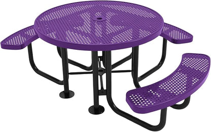 COATEDOUTDOORFURNITURE Heavy-Duty Portable Outdoor Picnic Table with Umbrella Hole, Punched Steel Patio Dining Furniture Made in America (46" Round Top, Textured Purple)