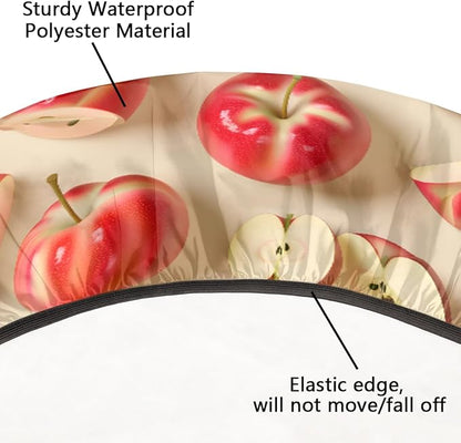Apples Red Fruit Bright Round Table Cloth Cover, Elastic Edge Waterproof Wipeable Tablecloths 36"-42" Polyester Tablecloth for Party Restaurant Banquet Holiday Camping Outdoor Picnic