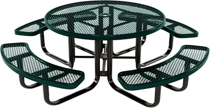 COATEDOUTDOORFURNITURE Heavy-Duty Portable Outdoor Kids Table with Umbrella Hole, Expanded Metal Kids Picnic Table, Commercial-Grade, Made in America (46 in, Round, Childrens, Textured Dark Green)