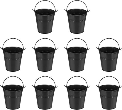 Small Metal Buckets, Mini Buckets with Handle Galvanized Colored Tin Pail Containers Basket Party Supplies - Fit for (Halloween - Classroom Crafts) 4" & 10Pcs & Black