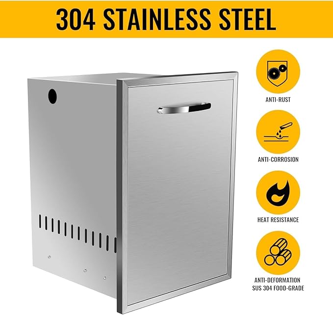 Pull Out Trash Drawer, Lower Sliding Rails Stainless Steel Roll Out Trash Bin Pull Out Tray With Handle For Outdoor Kitchen BBQ Island Grill Station,Trash Drawer