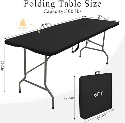 Folding Tables with Carrying Handle Lightweight Rectangular Portable Plastic Camping Table Steel Legs for Party, Dining, Wedding, Events, Picnic Indoor, Outdoor (5FT, Black)