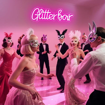 Glitter Bar Neon Sign,Bar Signs for Home Bar Decor,Led Bar Sign for Wedding,Birthday Party,Music Festival,Bachelor Party,Halloween, Christmas Decoration,Best Gift for Boys and Girls