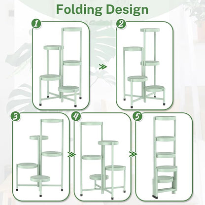 iDavosic.ly Plant Stand Indoor Outdoor, 5 Tier Metal Corner Shelf, Folding - Image 9