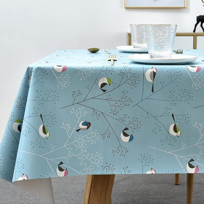 TruDelve Heavy Duty Vinyl Tablecloths Plastic Table Cloths Waterproof Tablecloth Outdoor Table Cloths for 8 Foot Rectangle Tables (108'' x 54'', Birds-2)