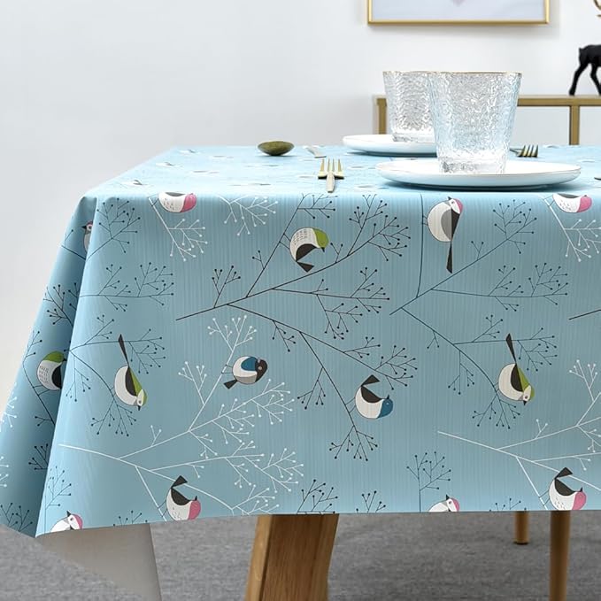 TruDelve Heavy Duty Vinyl Tablecloth Rectangle Plastic Table Cloth Oilcloth Waterproof Outdoor Tablecloths Picnic Table Covers (78'' x 54'', Birds-2)