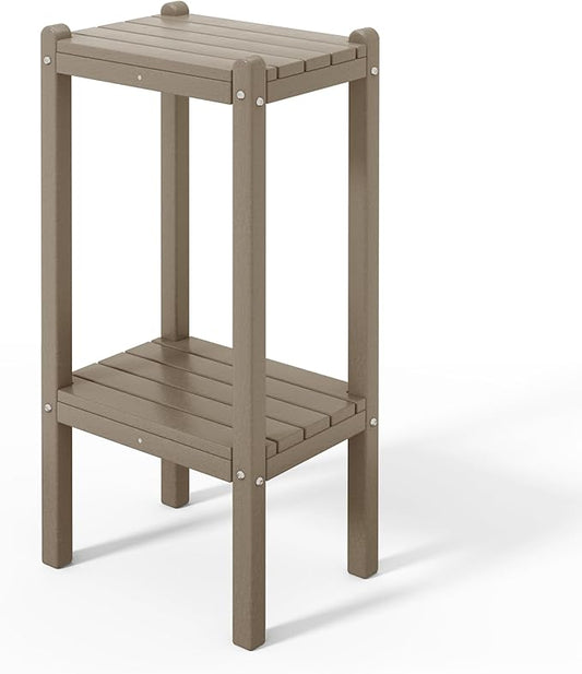 Costaelm Outdoor Side Table, 2-Tier Small Patio Coffee Tables for Outside, Outdoor End Tables for Patio, Adirondack Side Table for Outside, Outside Table for Pool, Porch, Garden, Weathered Wood