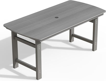 Ciokea HDPE Outdoor Dining Table with Umbrella Hole,66" Rectangle Patio Table for 6,All-Weather Outdoor Patio Furniture Set for Garden Backyard,Grey