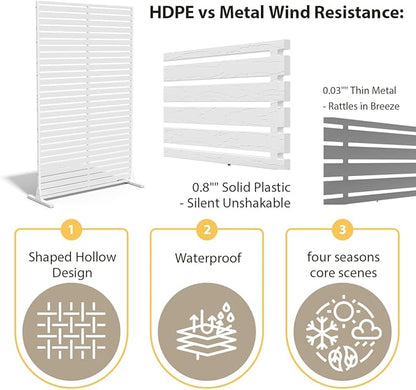 Privacy Fence Screen with Stand 6 Panel 72" H×47" W HDPE Decorative Panels with Steel Poles and Stand, Air Conditioner Fence Panels, Privacy Screen for Outdoor Backyard, Balcony, Pool