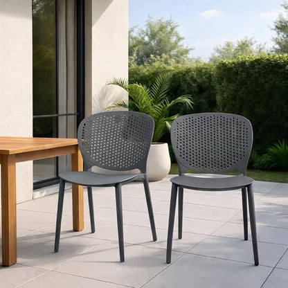 2xhome Set of 3 Patio Dining Chairs | Modern Stackable Outdoor Pool Side Chair - Image 2