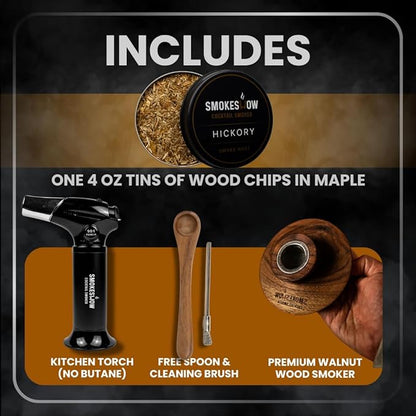 Smokeshow Cocktail Smoker Bundle with Kitchen Torch, One Flavor of Wood Chips Hickory (No Butane Included)