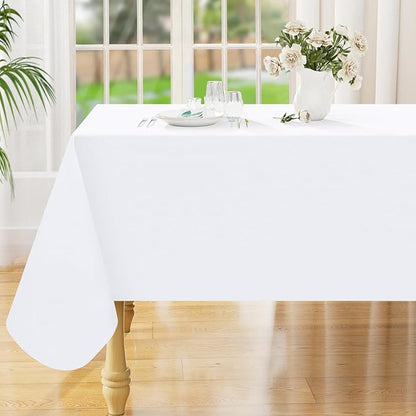 Smiry Rectangle Table Cloth 60x120 Inch, Waterproof Wipeable Vinyl Tablecloths Protector, Oil Spill Proof Plastic Table Cover for Dining, Picnic, Camping, Outdoor, White