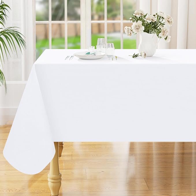 Smiry Rectangle Table Cloth 60x84 Inch, Waterproof Wipeable Vinyl Tablecloths Protector, Oil Spill Proof Plastic Table Cover for Dining, Picnic, Camping, Outdoor, White
