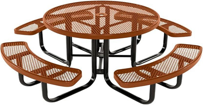 COATEDOUTDOORFURNITURE Heavy-Duty Portable Outdoor Kids Table with Umbrella Hole, Expanded Metal Kids Picnic Table, Commercial-Grade, Made in America (46 in, Round, Childrens, Textured Copper)