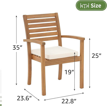 Stackable Patio Dining Chairs Set of 2, Acacia Wood, Stackable Design - Image 3