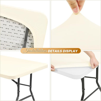10 Pack Stretch Fabric Table Top Cap Cover, Ivory Table Covers fits 6Ft Tables, Washable Elastic Universal Rectangle Tablecloth Protector for Indoor Outdoor Party Picnic Wedding (30" W x 72" L)