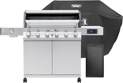 Monument Grills 6+1 Burner Smart Tech Propane Gas Grill, Denali 605Pro Stainless Steel Grill 78,000 BTU Outdoor Garden Barbecue Grill with Side Sear Burner, Cooking Plate, Cover and Rotisserie Kit