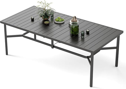 Outdoor Patio Dining Table for 8, 83" x 39" Rectangular Metal Patio Dining Table with 1.7" Umbrella Hole, All Weather Wrought Iron Black Outdoor Table for Garden, Backyard and Porch