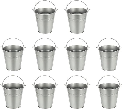 Small Metal Buckets, Mini Buckets with Handle Galvanized Colored Tin Pail Containers Basket Party Supplies - Fit for (Halloween - Classroom Crafts) 4" & 10Pcs & Silver