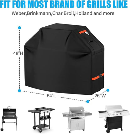 Grill Cover 600D Heavy Duty, Universal Fit Waterproof BBQ Grill Protector with Adjustable Straps, Weatherproof Outdoor Oven Cover for All Seasons