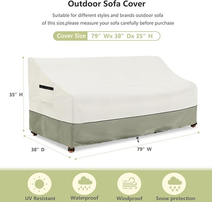 3-Seater Patio Sofa Cover,79 W x 38 D x 35 H Inches Outdoor Couch Cover,600D Heavy Duty Waterproof Outdoor Sofa Covers,Patio Furniture Covers,Beige