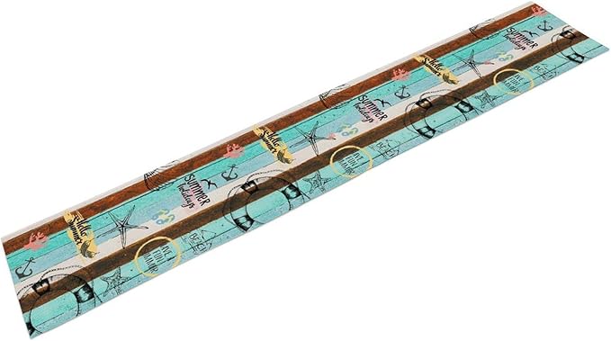 Retro Summer Table Runner, Coastal Starfish Beach Seashell Ocean Nautical Wooden Plank Seasonal Coffee Table Center Decor for Home Kitchen Dining Patio Holiday Party Table Decorations 13"x90"