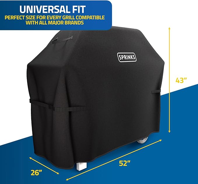SPRINKS® Grill Cover Weatherproof Grillcover for Weber, Napoleon, Enders - Extra Handles Gas Grill Oxford 600D Fabric [52in x 26in x 43in] - Black