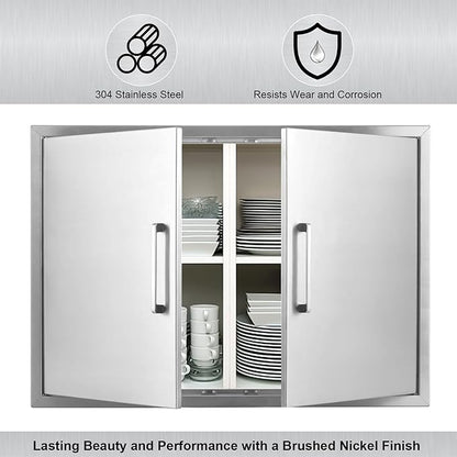Outdoor Kitchen Door, 28" W23 H Kitchen Access Door, Stainless Steel BBQ Double Doors, Available for Outdoor Kitchen Island