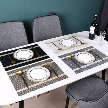 PIGCHCY Luxurious Placemats Set of 8, 18 x 12 inches Elegant Placemats Non-Slip Washable Durable Table Mats for Home/Dining Room Decoration (Black)