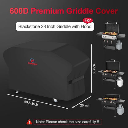 Comnova Griddle Cover for Blackstone 28 Inch With Hood - 600D Heavy Duty Waterproof Flat Top Grill Cover for Pro Series, BBQ Cover for Models 1883, 1924 and More