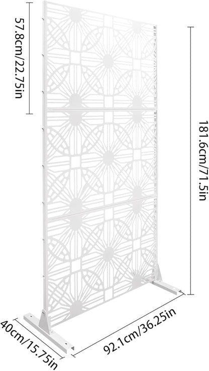 Outdoor Privacy Screen Freestanding, 36" W x 71.5" H Outdoor Decorative Screen Backyard Privacy Fence for Patio Garden Balcony Porch, White Lattice Panels