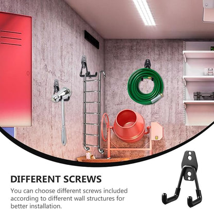 Heavy Duty Metal Wall Hooks 2Pcs Black Utility Garage Storage Hangers for Tool and Garden Organization