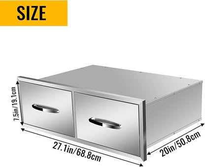 Outdoor Kitchen Stainless Steel Triple Access BBQ Drawers With Handle For BBQ Island Patio Grill Station,Double Drawers