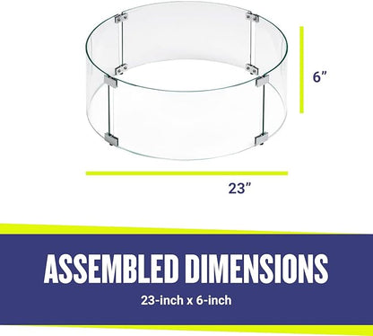 American Fire Products | Tempered Glass Flame Guard for 19” Round Drop-in Fire Pit Pans | Outdoor Wind Guard with Aluminum Fire-Resistant Brackets & Non-Slip Feet | 23-inch x 6-inch