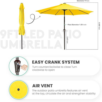 JEAREY 9' Patio Umbrella with Solar Lights, LED Umbrella, Lemon | Outdoor Table - Image 7