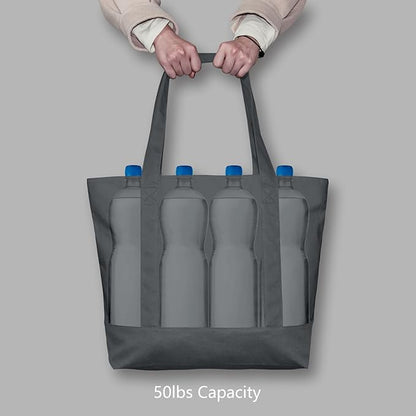 TOPDesign 1-Pack Canvas Tote Bag with an External Pocket, Reusable Grocery Shopping Bag, Top Zipper Closure, Daily Essentials (Grey)